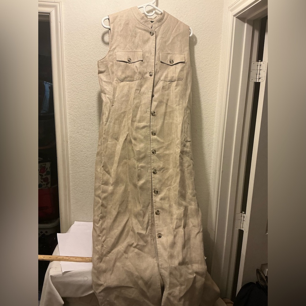Embassy Row 100% linen shirt dress  khaki size 8  Button Front